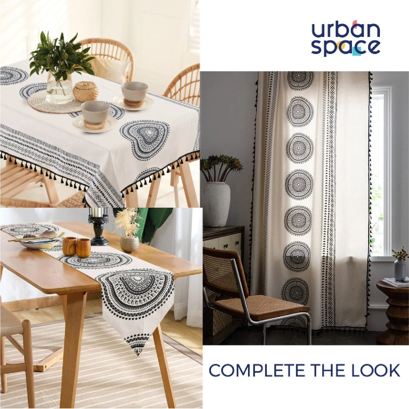 100% Cotton Table runner For 4 or 6 seater Dining / Centre Table - Trellis Black