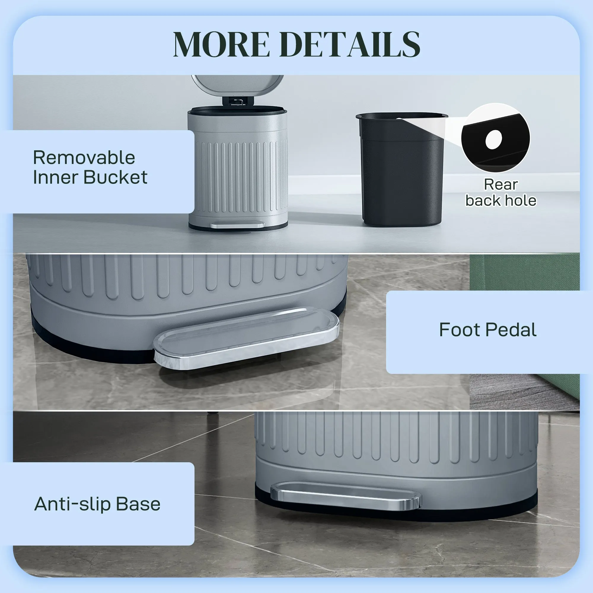 20L Pedal Bin, Metal Kitchen Bin with Soft-close Lid, Grey