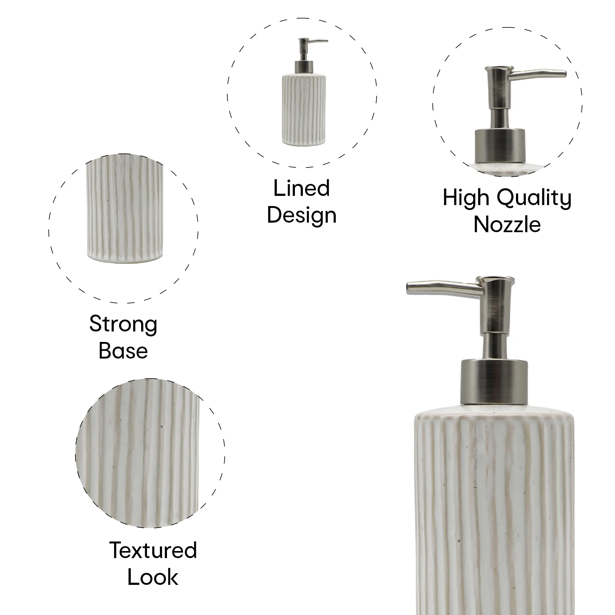 Anko Soap Dispenser Reactive Lined- Set of 2 - Stylish Ceramic Bath Accessory Set | Durable Plastic Sprayer | Natural Finish | 18.5x8.2cm