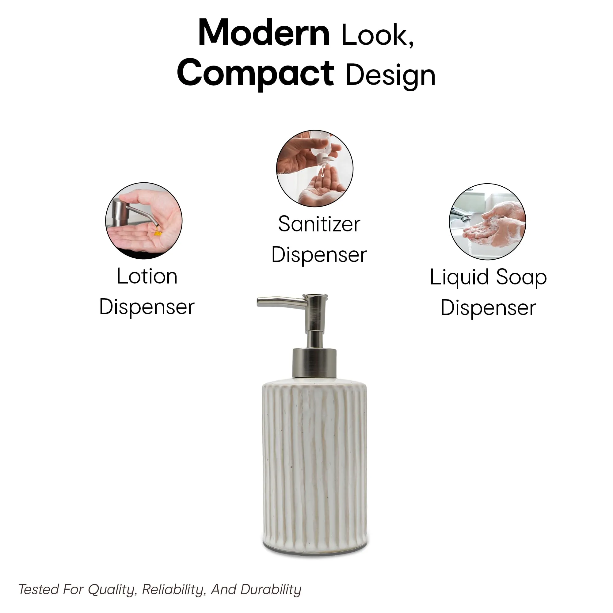 Anko Soap Dispenser Reactive Lined- Set of 2 - Stylish Ceramic Bath Accessory Set | Durable Plastic Sprayer | Natural Finish | 18.5x8.2cm