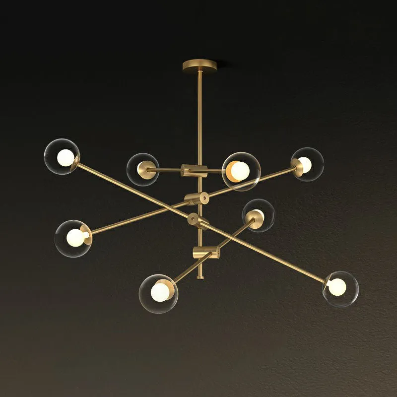 Brass Finish Swivel Arm Chandelier with Ball Glass Shade