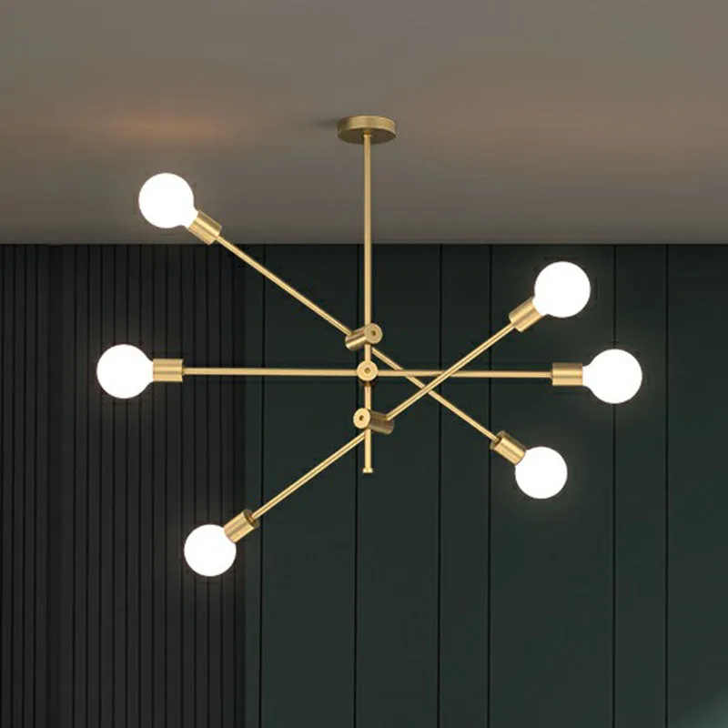 Brass Finish Swivel Arm Chandelier with Ball Glass Shade