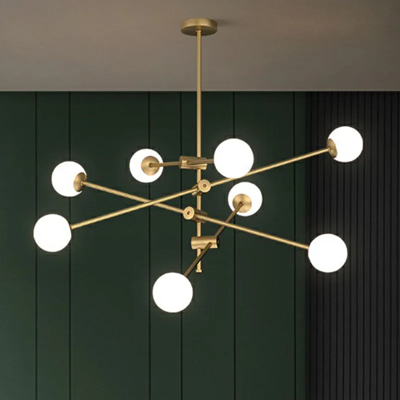 Brass Finish Swivel Arm Chandelier with Ball Glass Shade