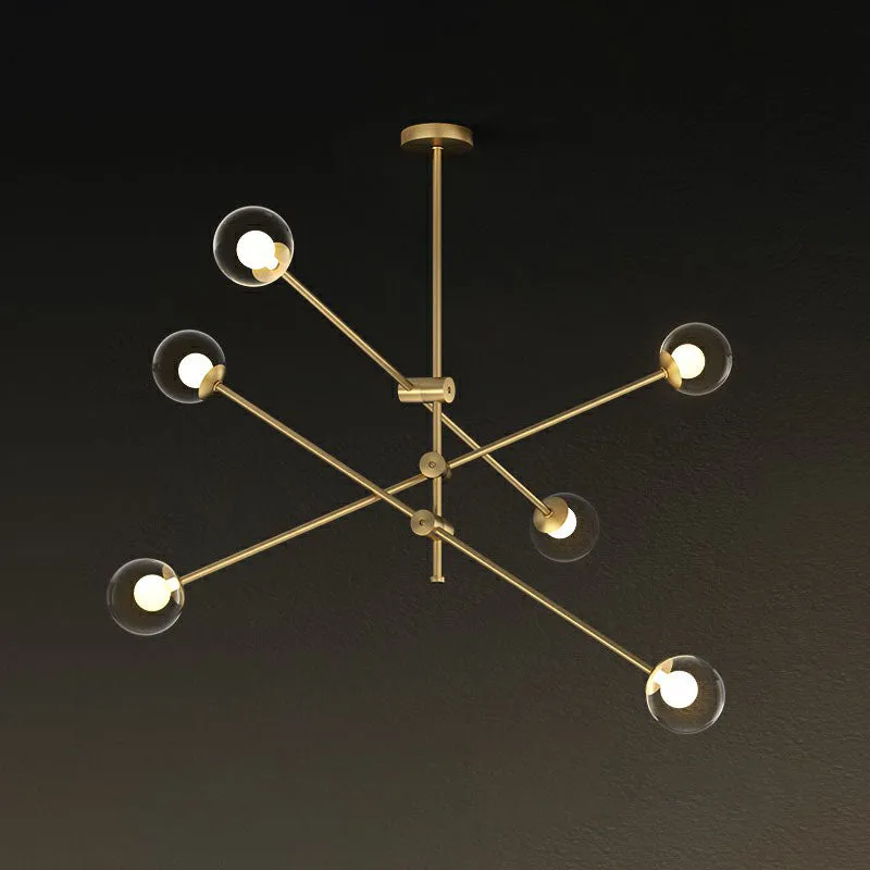 Brass Finish Swivel Arm Chandelier with Ball Glass Shade