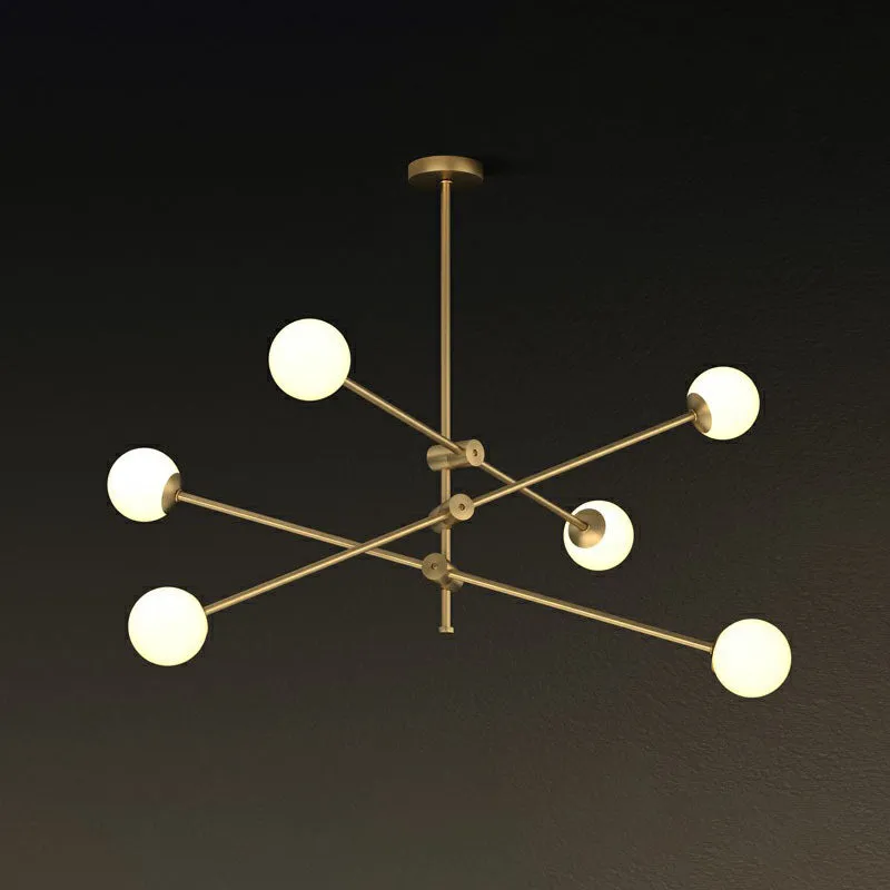 Brass Finish Swivel Arm Chandelier with Ball Glass Shade