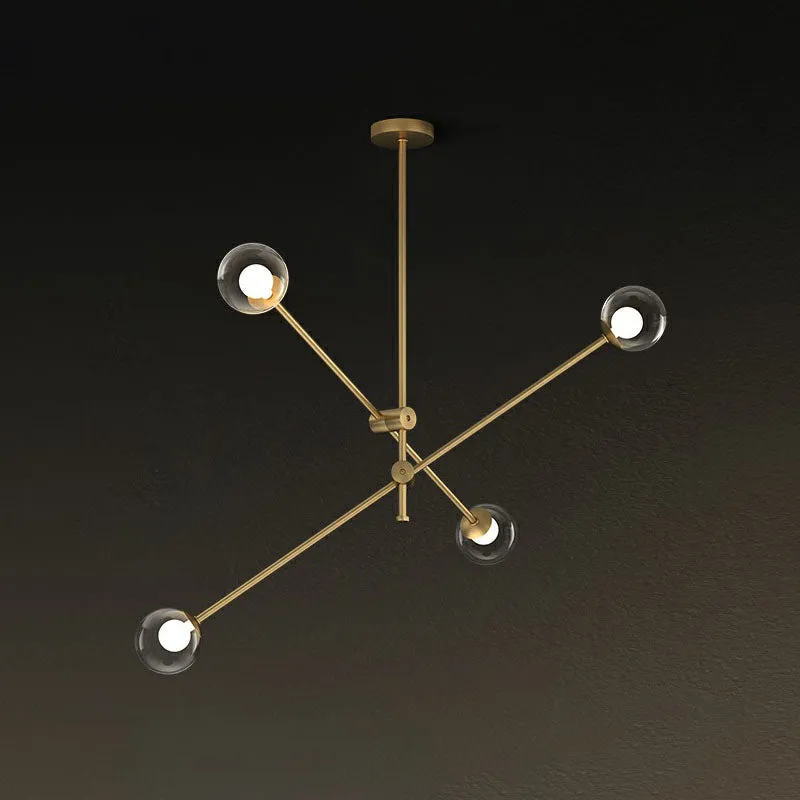Brass Finish Swivel Arm Chandelier with Ball Glass Shade