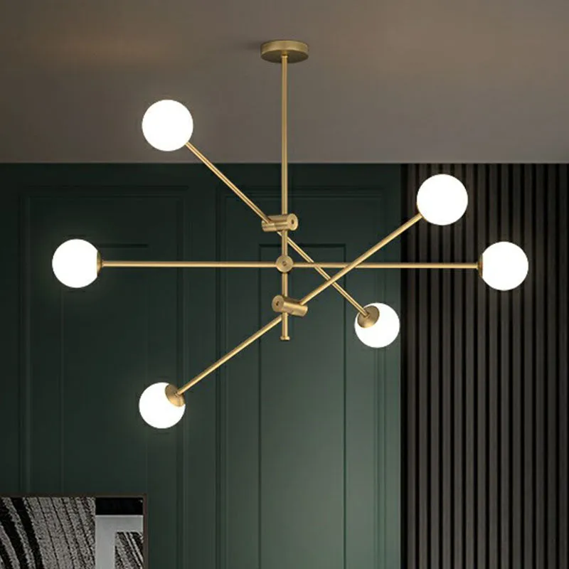 Brass Finish Swivel Arm Chandelier with Ball Glass Shade