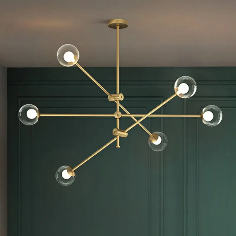 Brass Finish Swivel Arm Chandelier with Ball Glass Shade