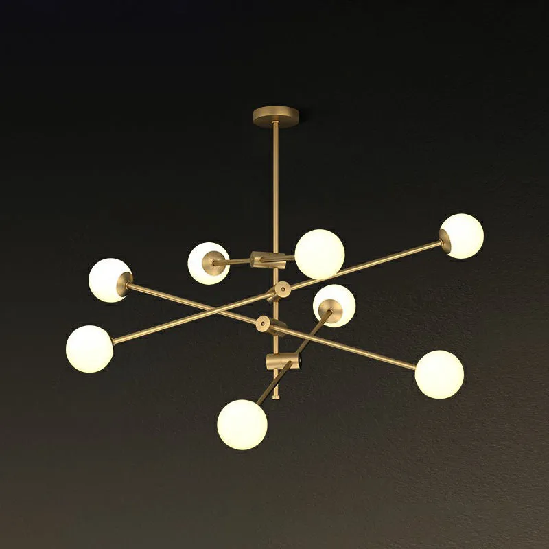 Brass Finish Swivel Arm Chandelier with Ball Glass Shade