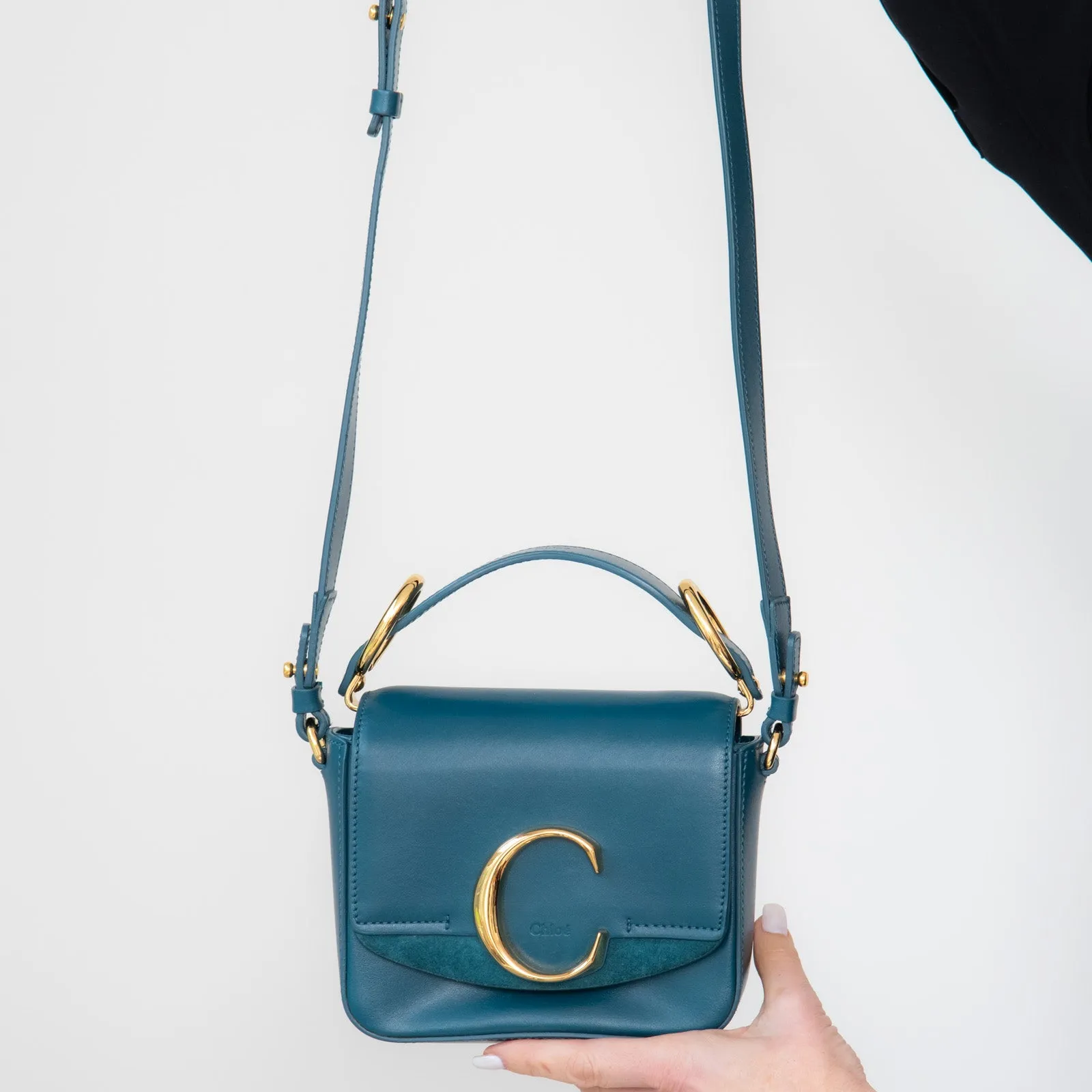 Chloe Petrol Blue Mini C Logo Crossbody Bag