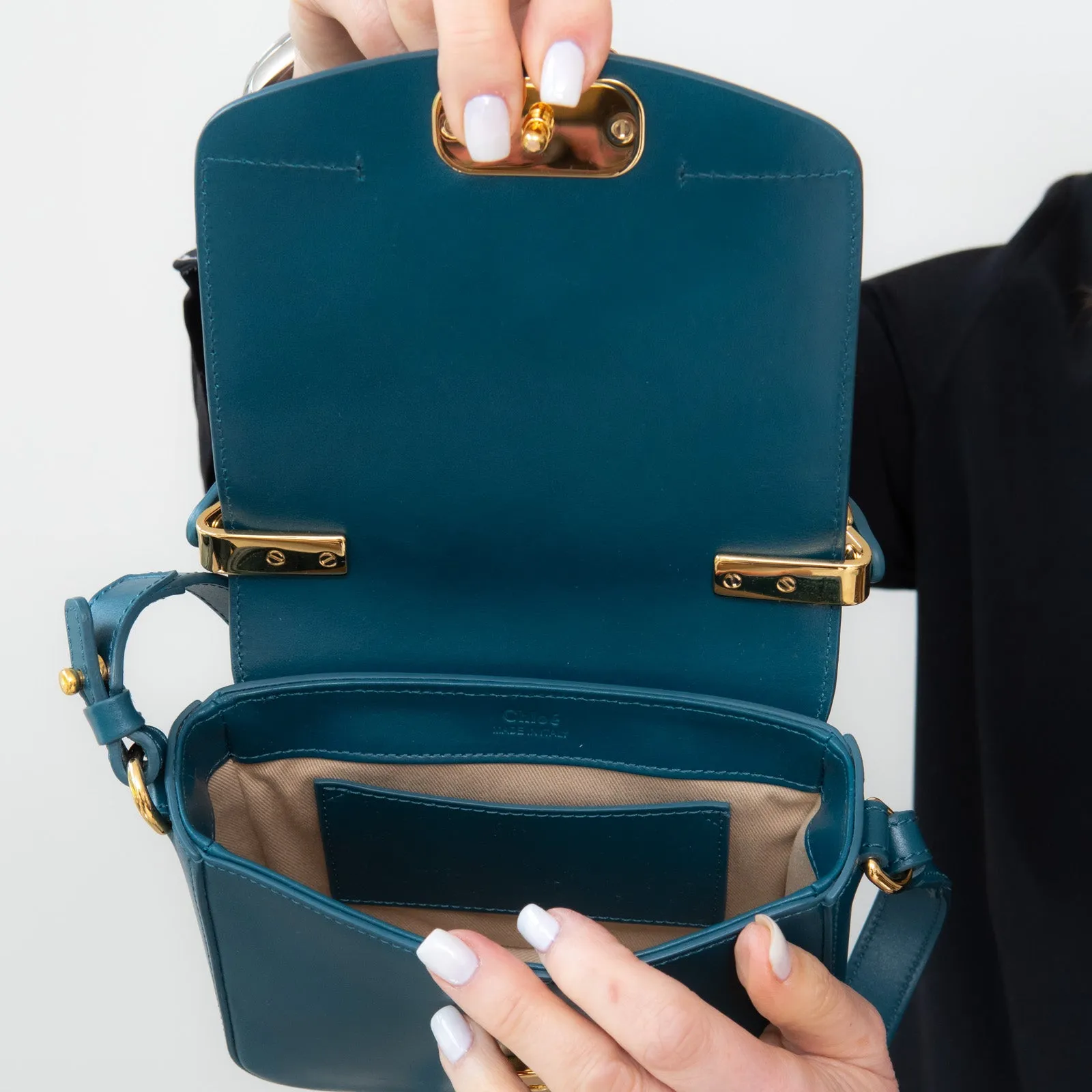 Chloe Petrol Blue Mini C Logo Crossbody Bag