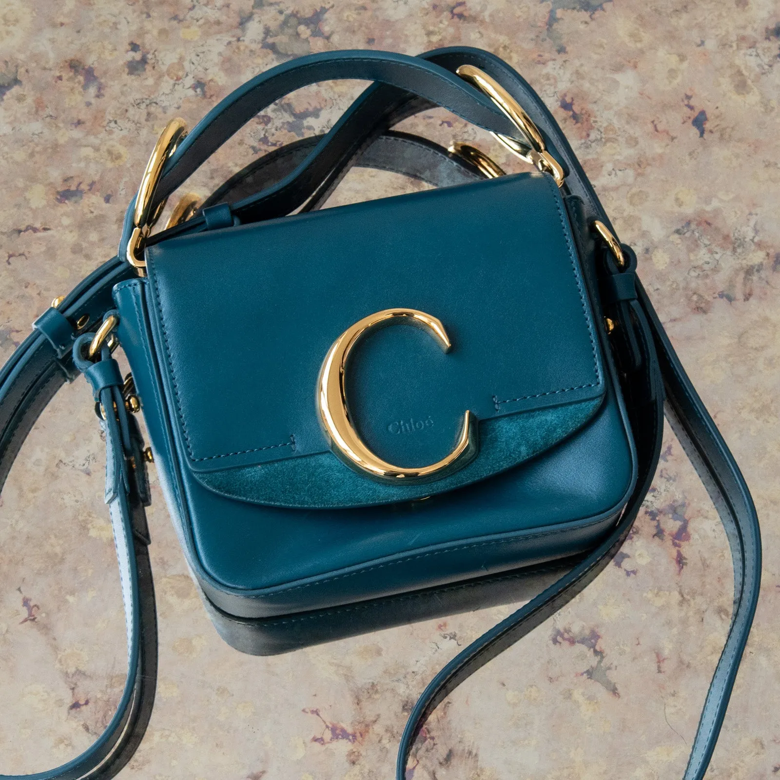 Chloe Petrol Blue Mini C Logo Crossbody Bag