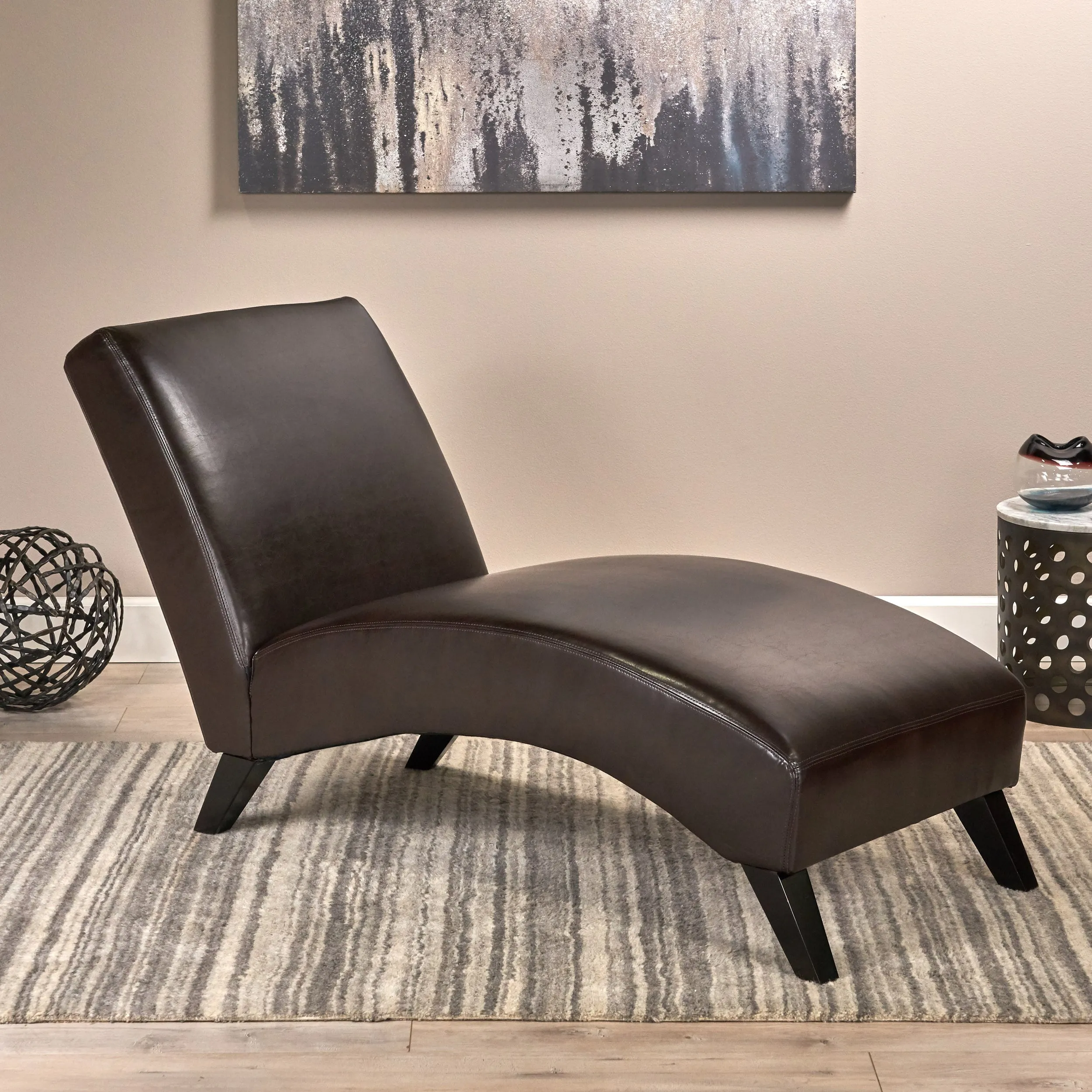 Cleveland Brown Leather Chaise Lounge Chair