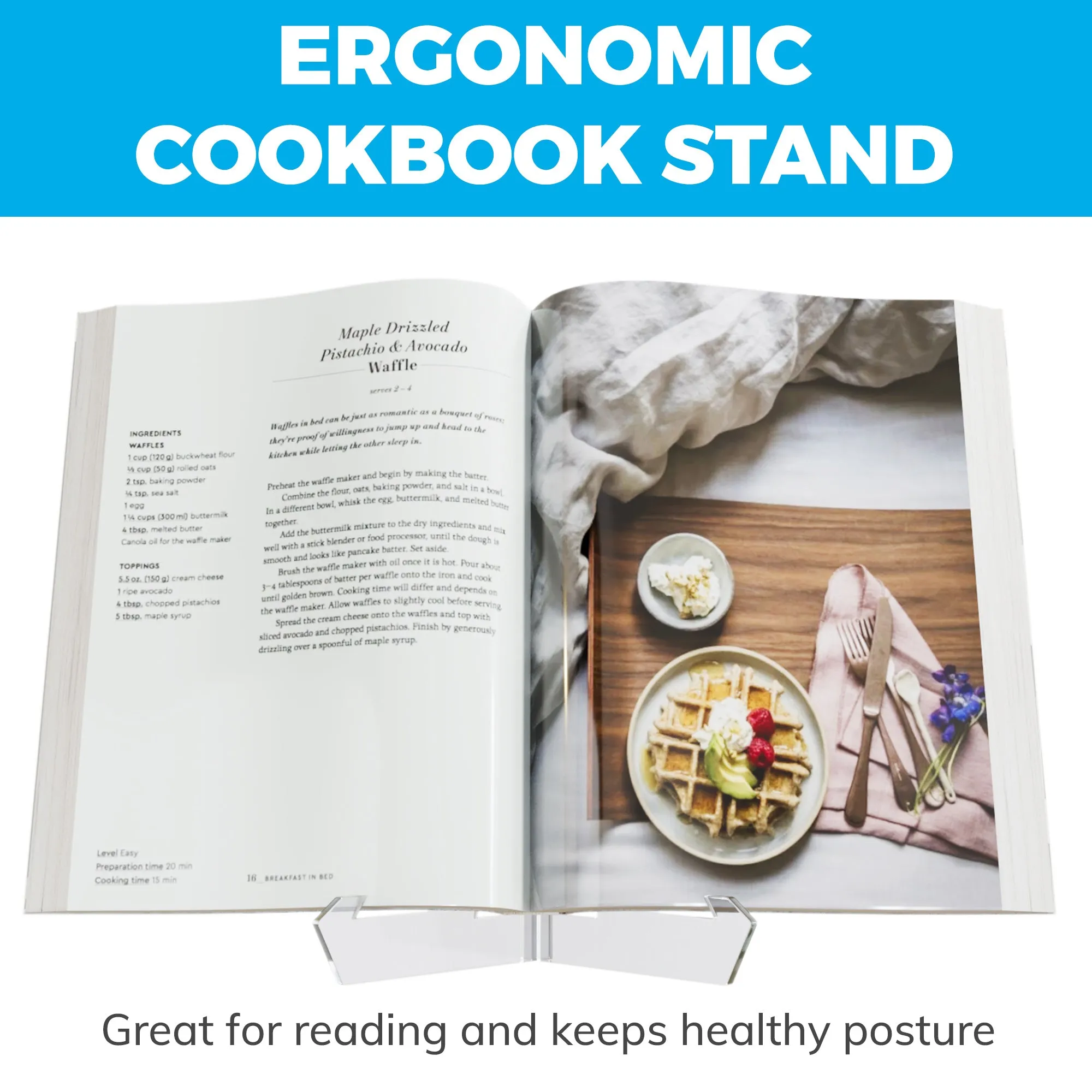 Cook Book Holder with Set of 4 Cutting mats - Acrylic Cookbook Tablet & Cutting Board Stand – Versatile Kitchen Recipe Cookbook Stand - Book Holders for Reading Hands Free