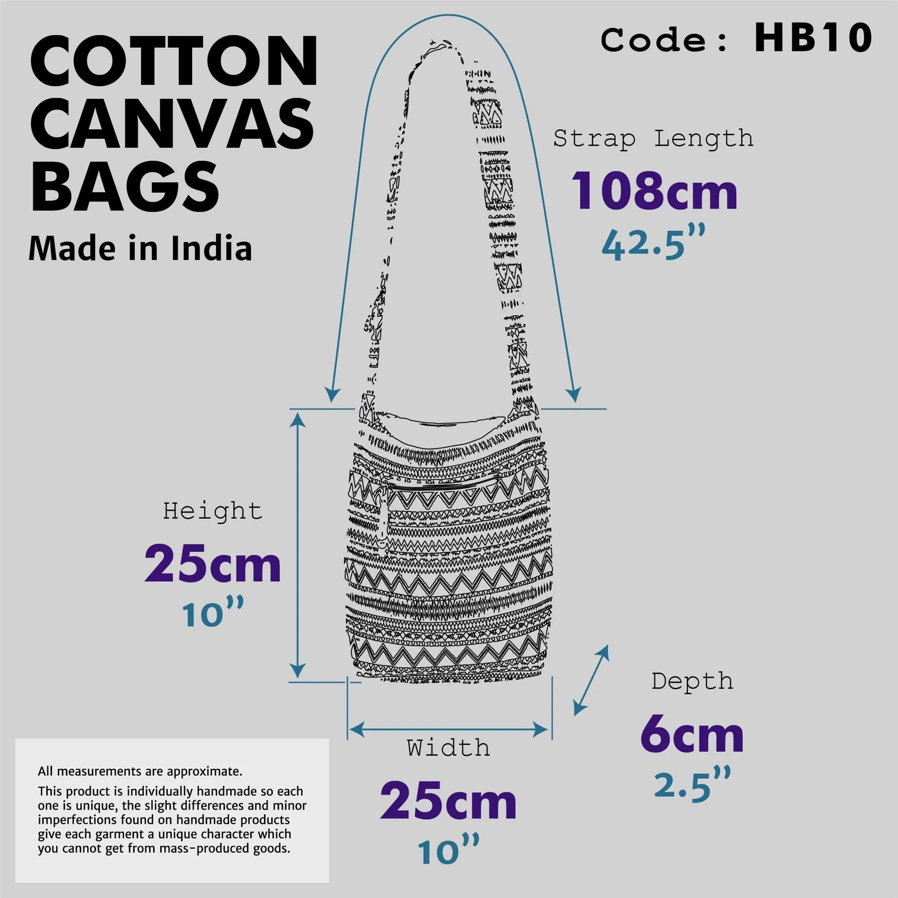 Cotton Canvas Sling Shoulder Bag - Ethnic Turquoise