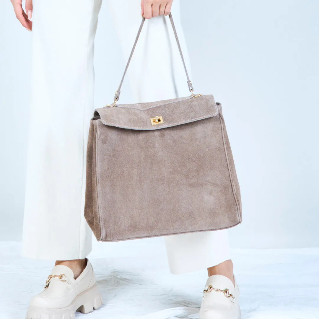 Elegant suede handbag with metal accents wholesale