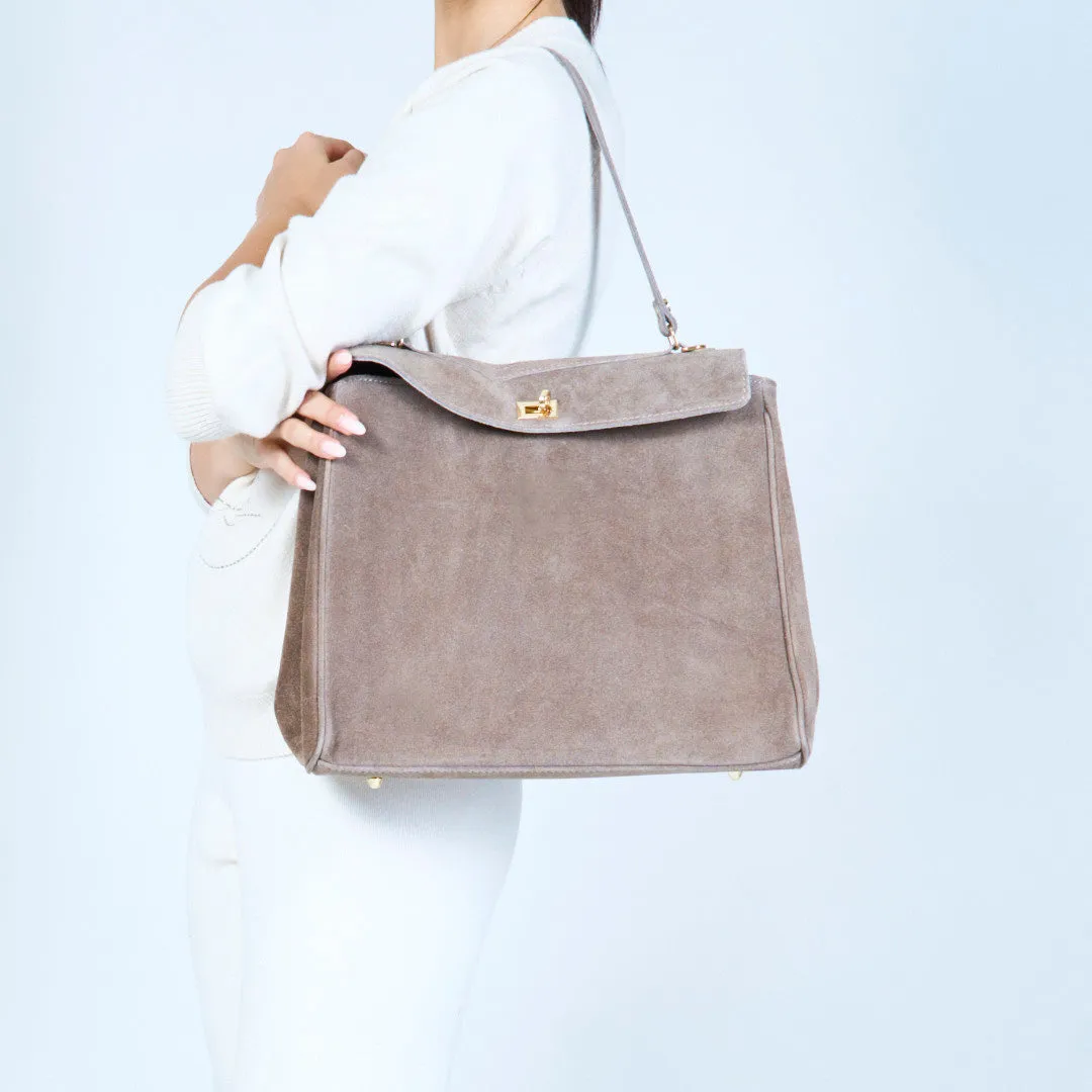 Elegant suede handbag with metal accents wholesale
