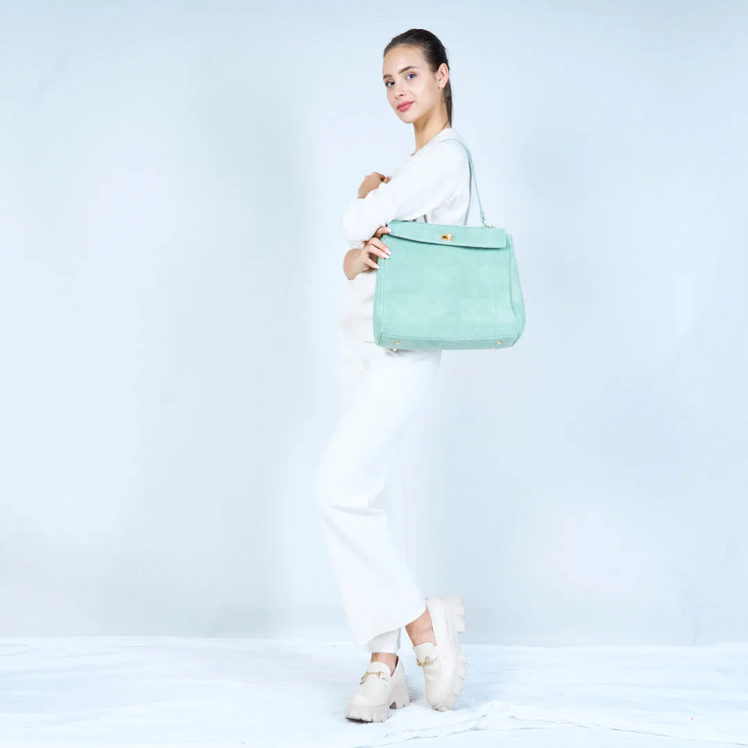 Elegant suede handbag with metal accents wholesale