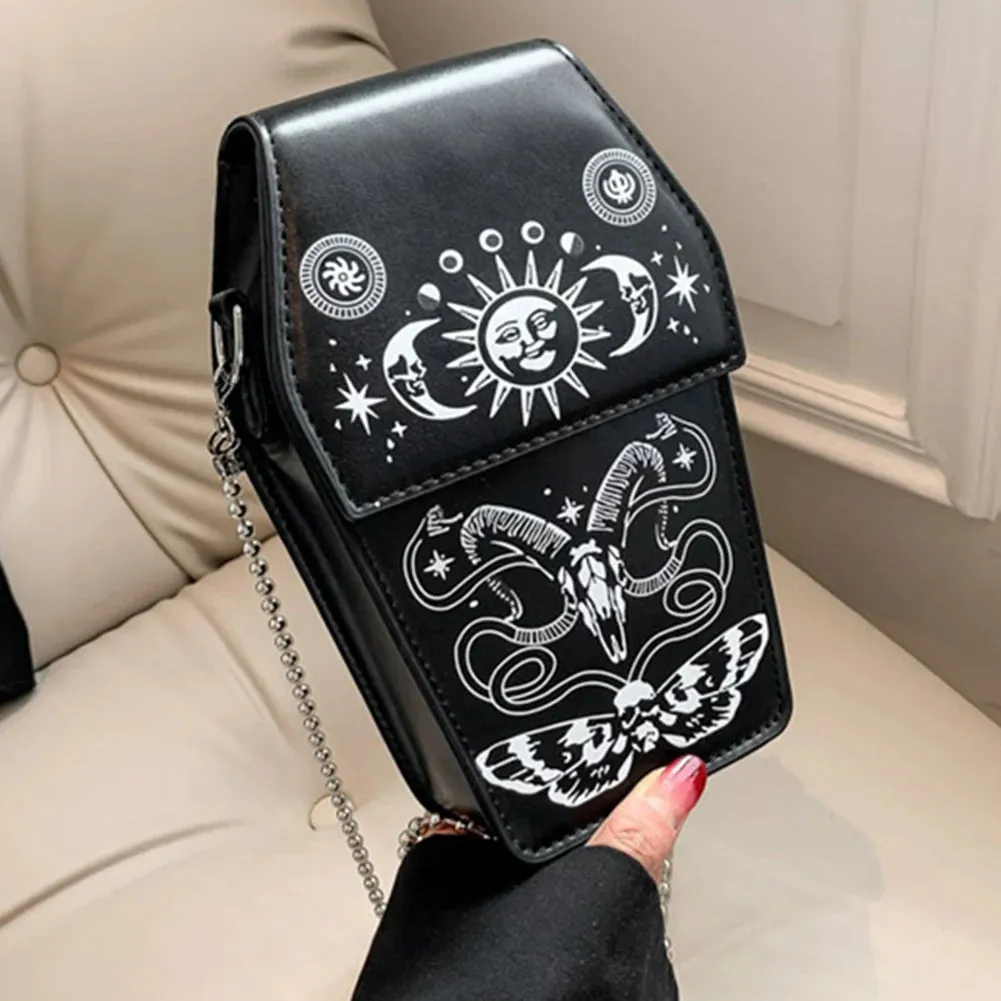 Gothic Coffin Shape Halloween PU Leather Funny Cosmetic Bag