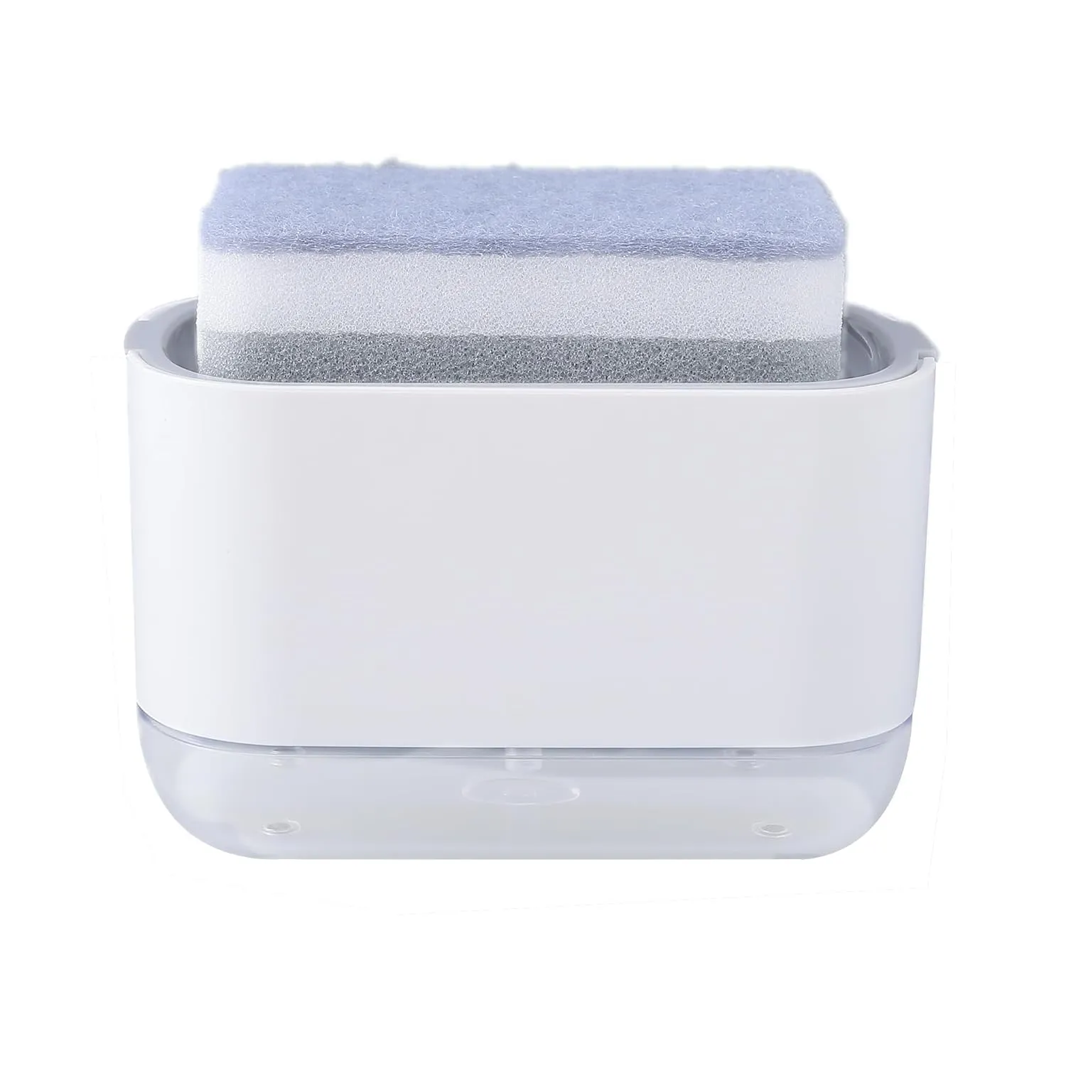 Homestic 2 in 1 Press Soap Dish for Kitchen with Sponger Holder | 300 ml | Hollow Design | Durable & Smooth Body | Soap Dispenser for Bathroom & Kitchen | Dishwashing Liquid Dispenser | White