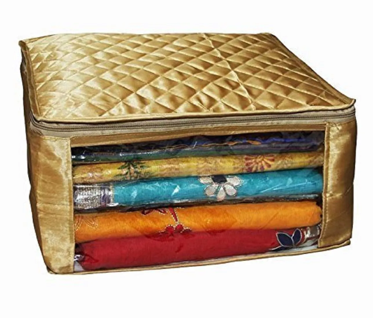 Kuber Industries 2 Piece Satin Saree Bag (Gold)