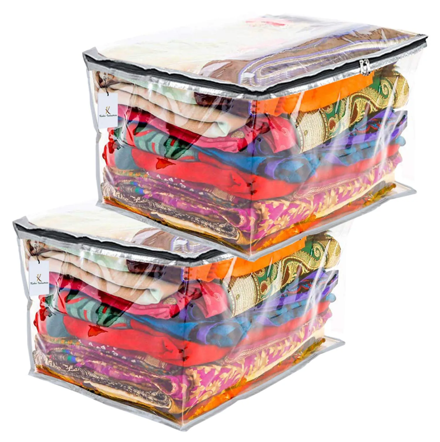 Kuber Industries 2 Pieces Transparent Saree Covers With Zip|Saree Covers For Storage|Saree Packing Covers For Wedding|(Silver)