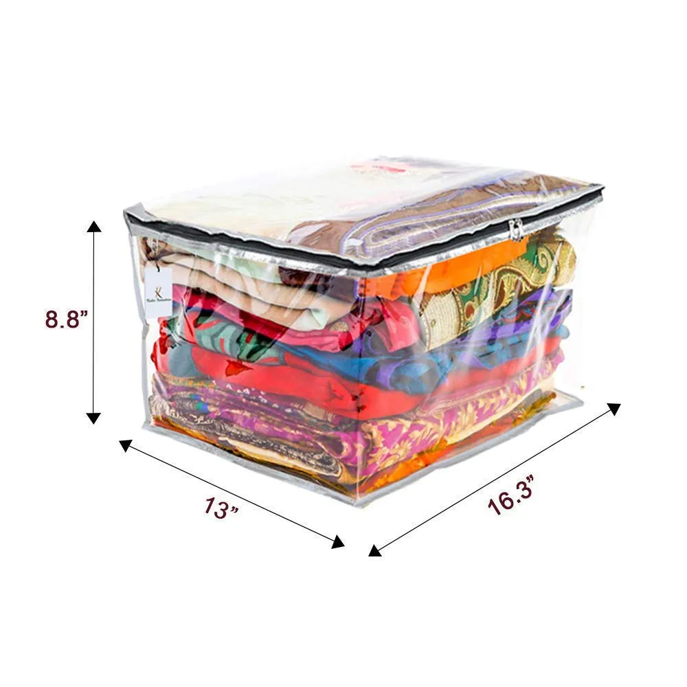 Kuber Industries 2 Pieces Transparent Saree Covers With Zip|Saree Covers For Storage|Saree Packing Covers For Wedding|(Silver)