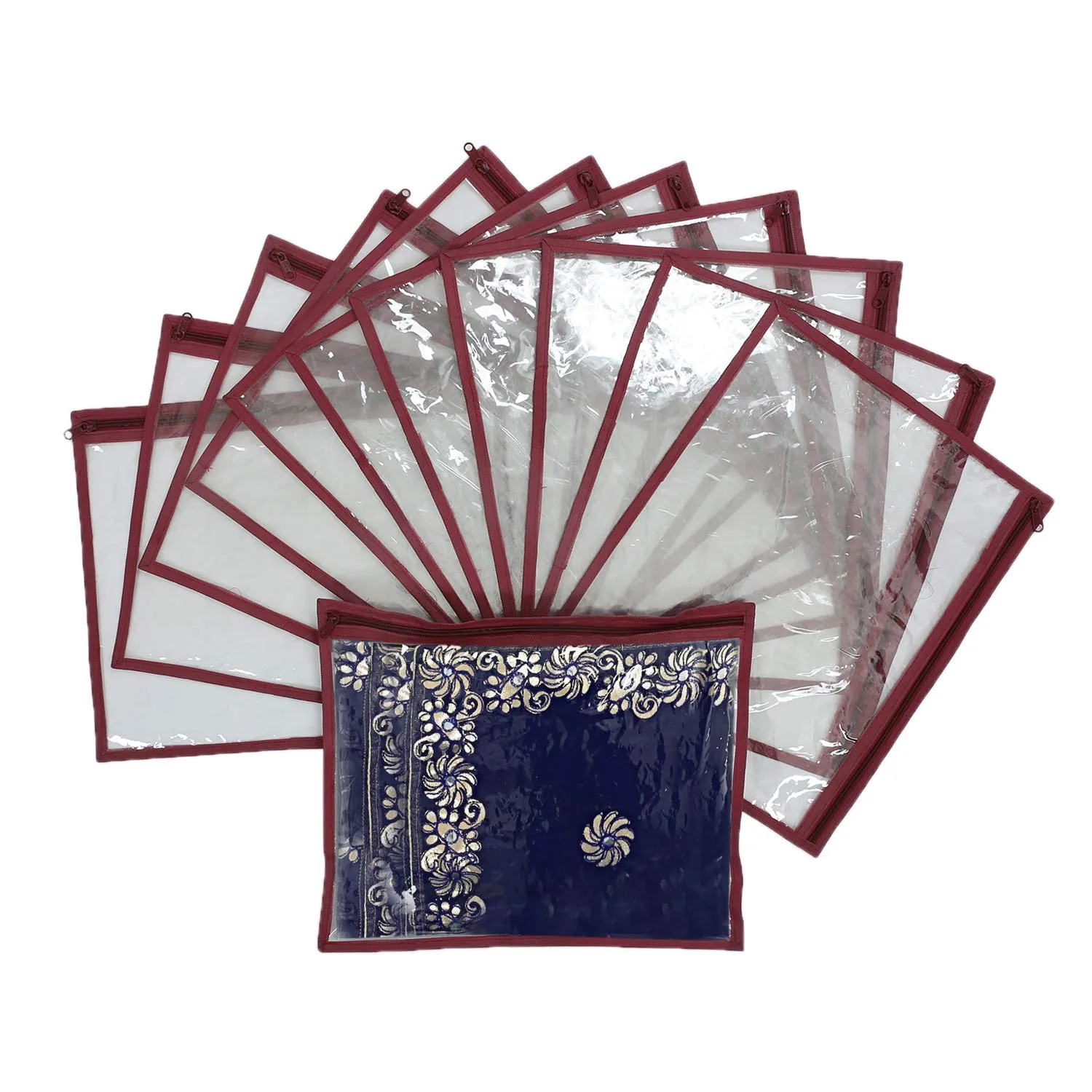 Kuber Industries PVC 12 Pieces Single Packing Saree Cover (Maroon),CTKTLUG53
