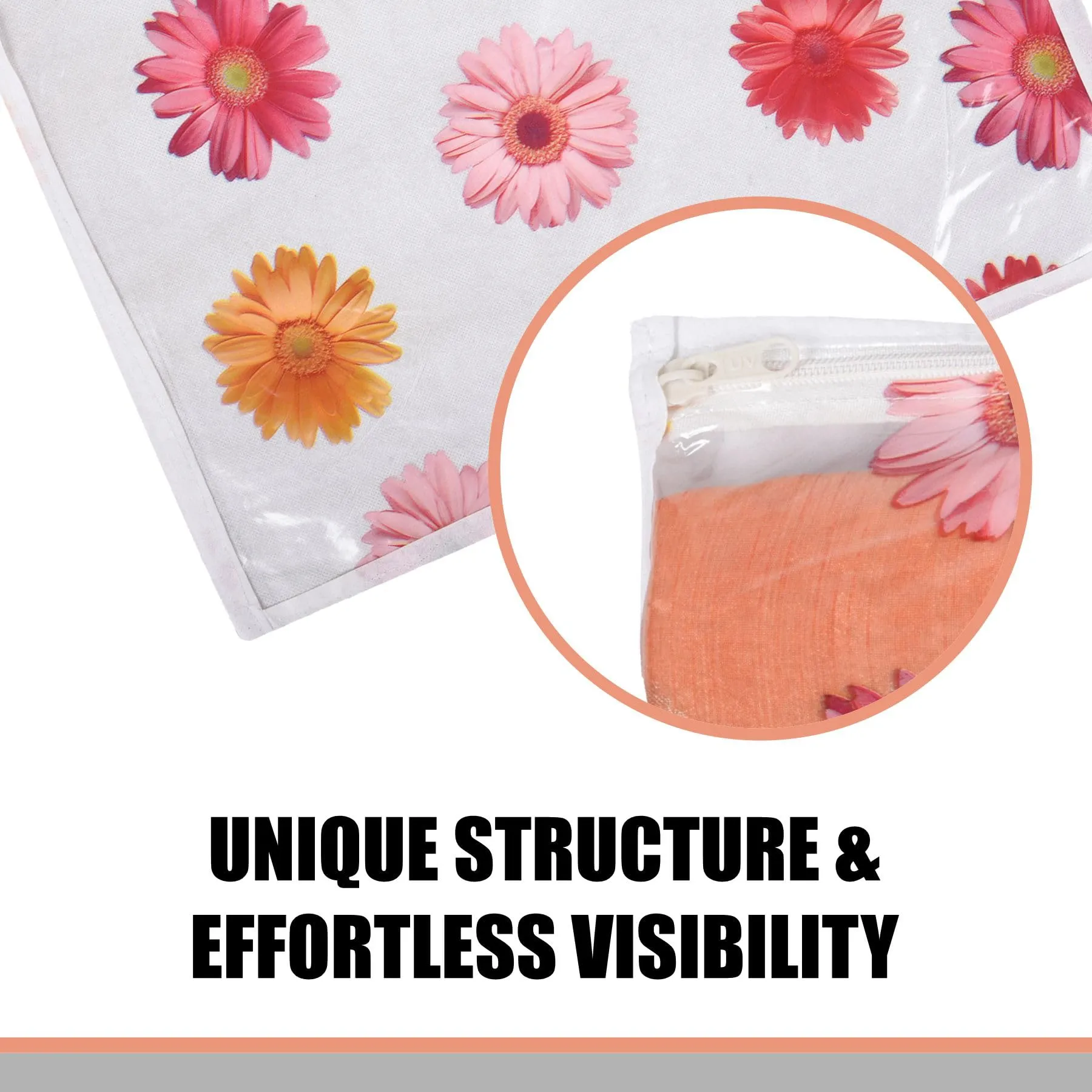 Kuber Industries Saree Cover | Clothes Storage Bag | Single Packing Saree with Zip Closure | Wardrobe Organizer | Cloth Storage Organizer | Flower Design | Pack of 12 | Assorted