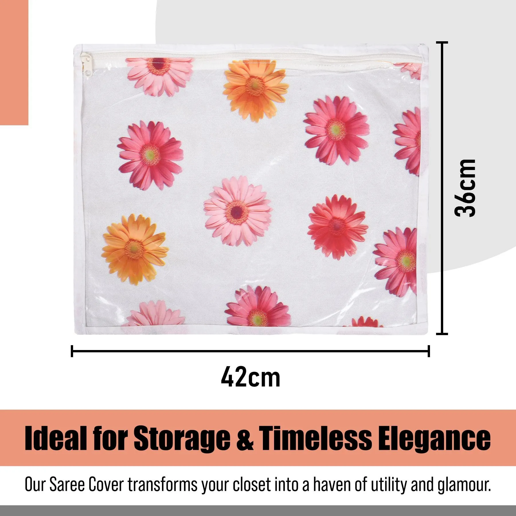 Kuber Industries Saree Cover | Clothes Storage Bag | Single Packing Saree with Zip Closure | Wardrobe Organizer | Cloth Storage Organizer | Flower Design | Pack of 12 | Assorted