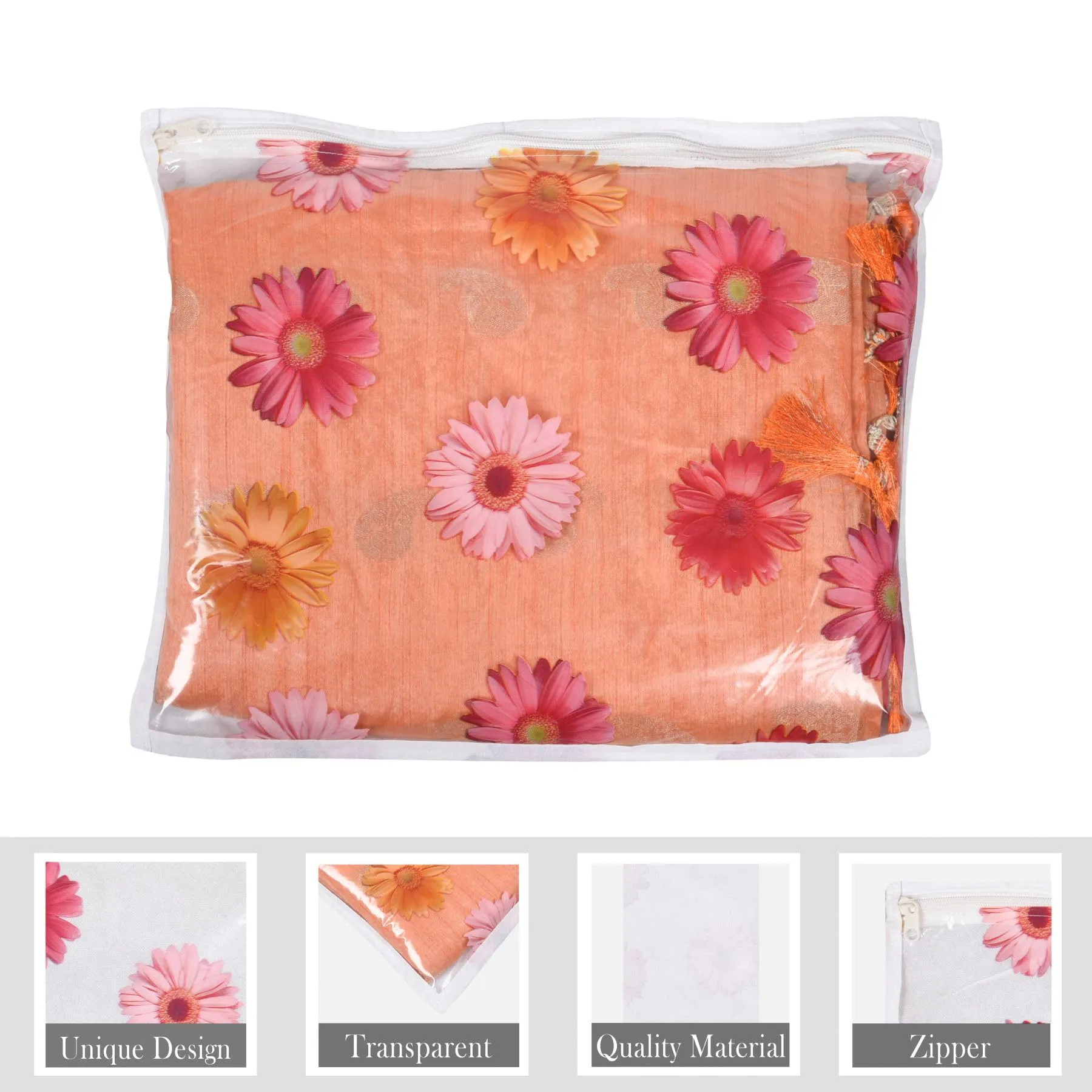 Kuber Industries Saree Cover | Clothes Storage Bag | Single Packing Saree with Zip Closure | Wardrobe Organizer | Cloth Storage Organizer | Flower Design | Pack of 12 | Assorted