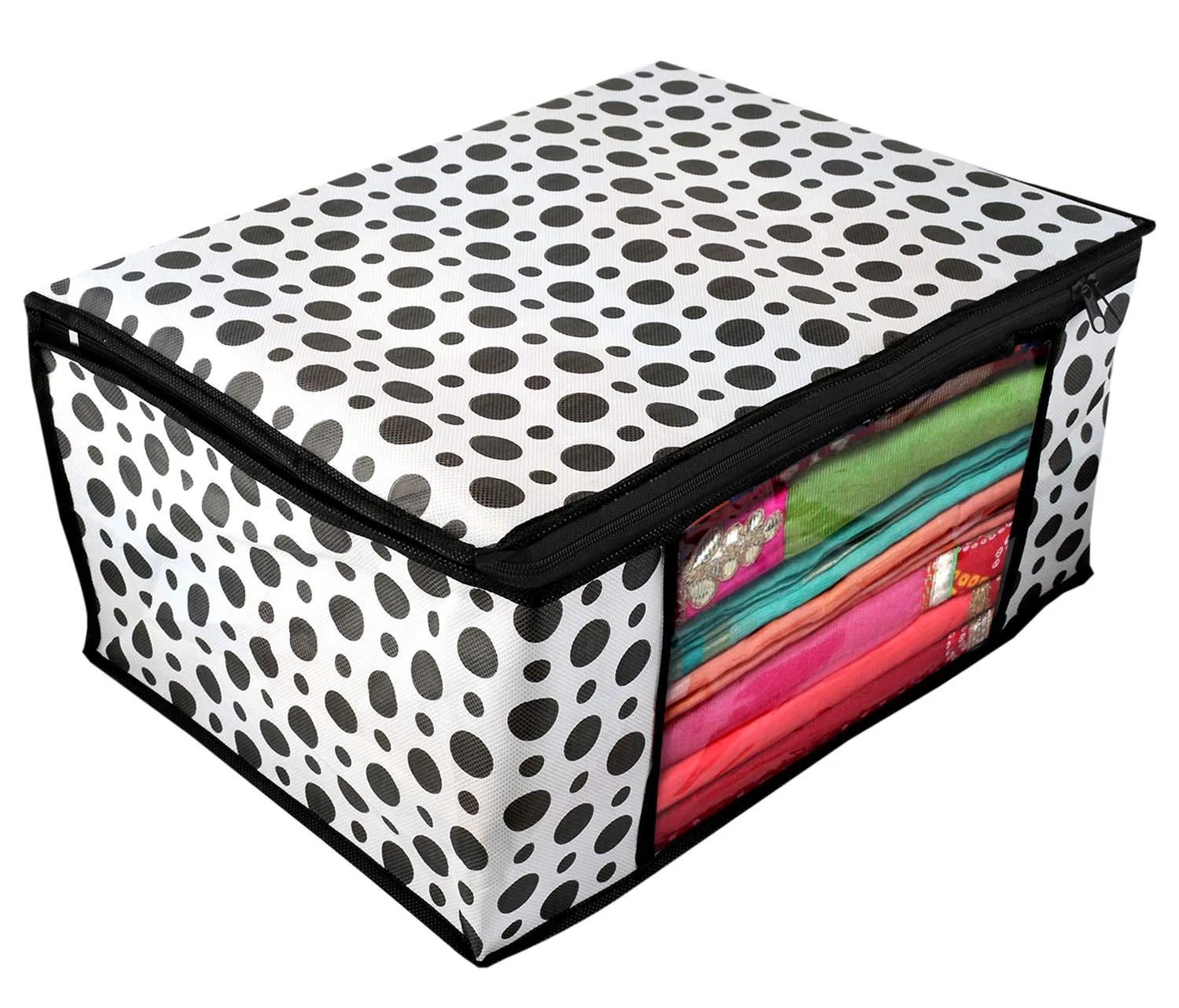 Kuber Industries Saree Covers With Zip|Saree Covers For Storage|Saree Packing Covers For Wedding|Pack of 12 (Black & White)