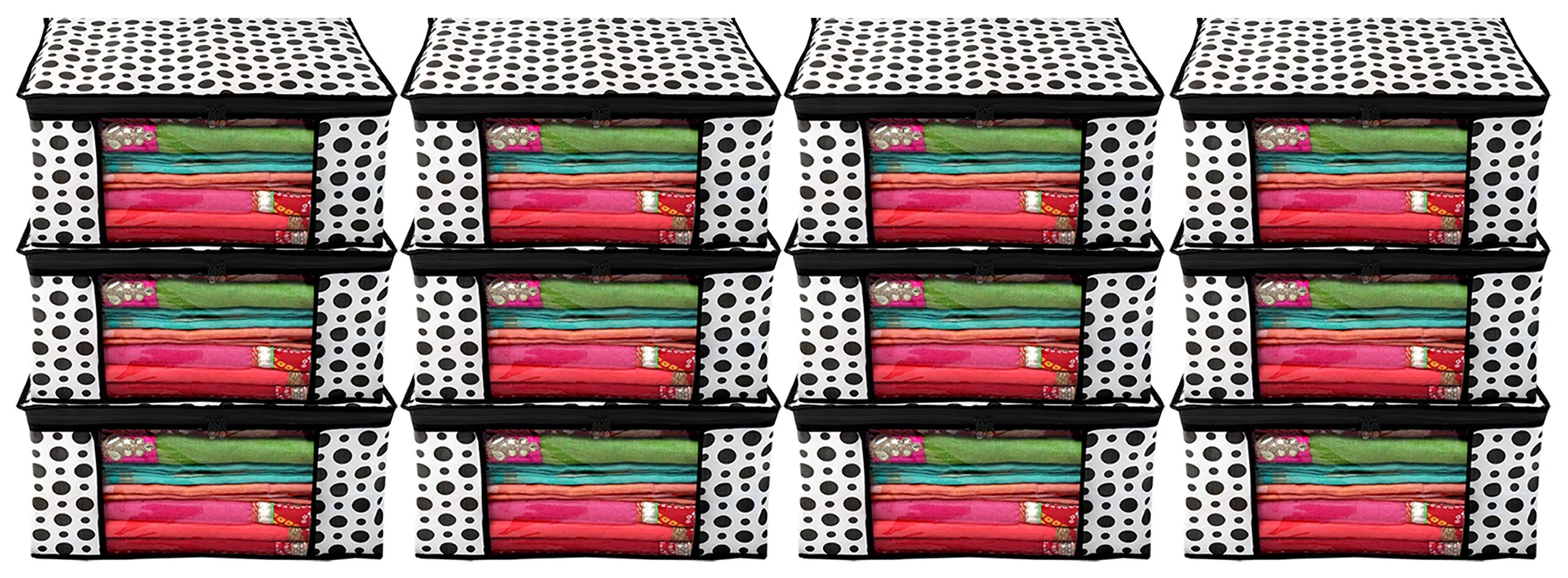 Kuber Industries Saree Covers With Zip|Saree Covers For Storage|Saree Packing Covers For Wedding|Pack of 12 (Black & White)