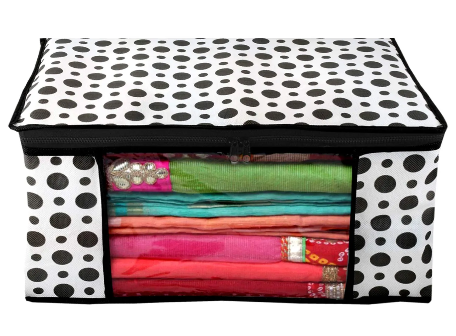 Kuber Industries Saree Covers With Zip|Saree Covers For Storage|Saree Packing Covers For Wedding|Pack of 12 (Black & White)