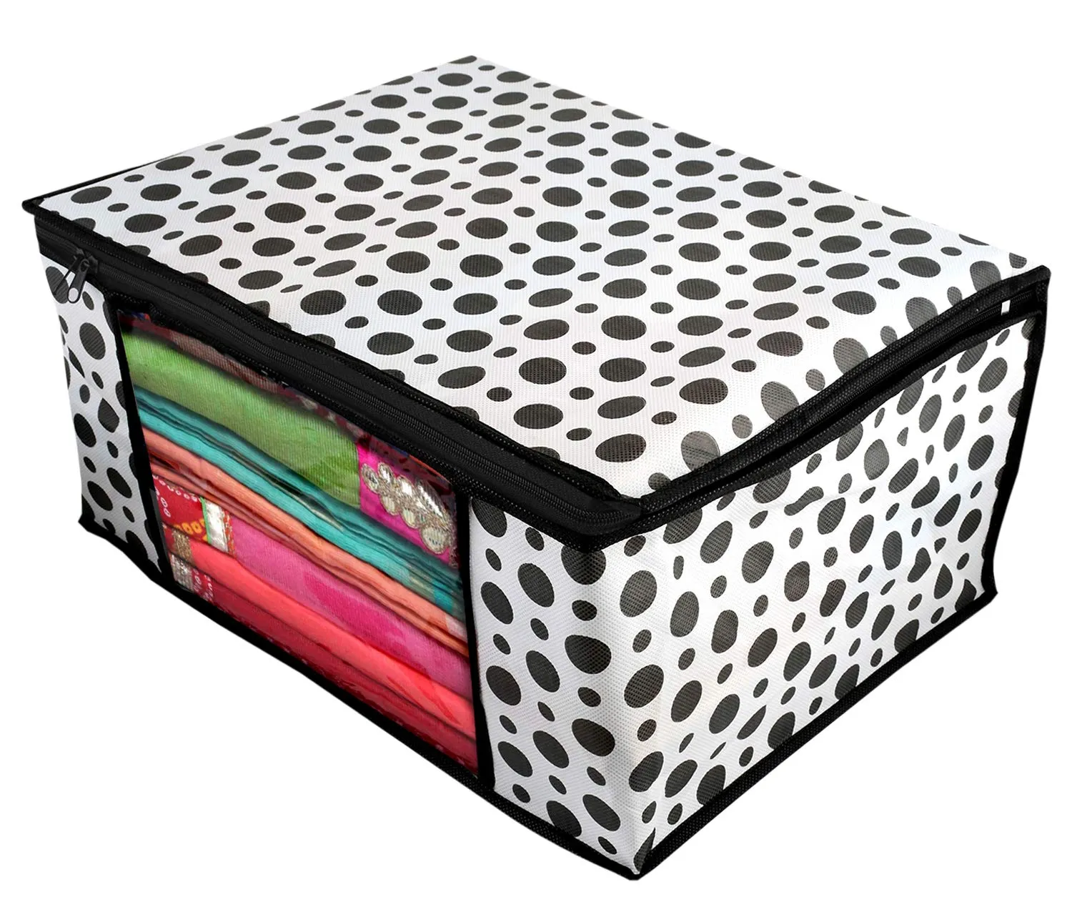 Kuber Industries Saree Covers With Zip|Saree Covers For Storage|Saree Packing Covers For Wedding|Pack of 12 (Black & White)