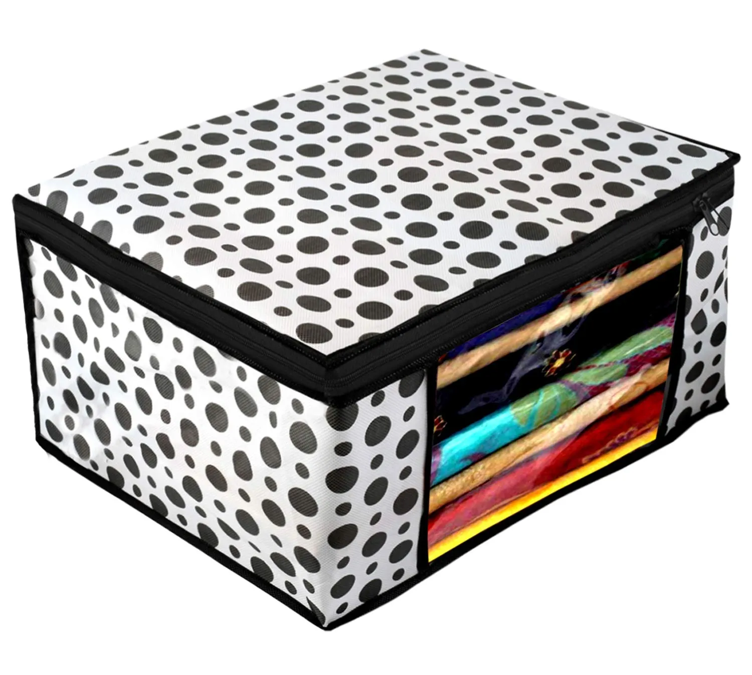 Kuber Industries Saree Covers With Zip|Saree Covers For Storage|Saree Packing Covers For Wedding|Pack of 12 (Black & White)