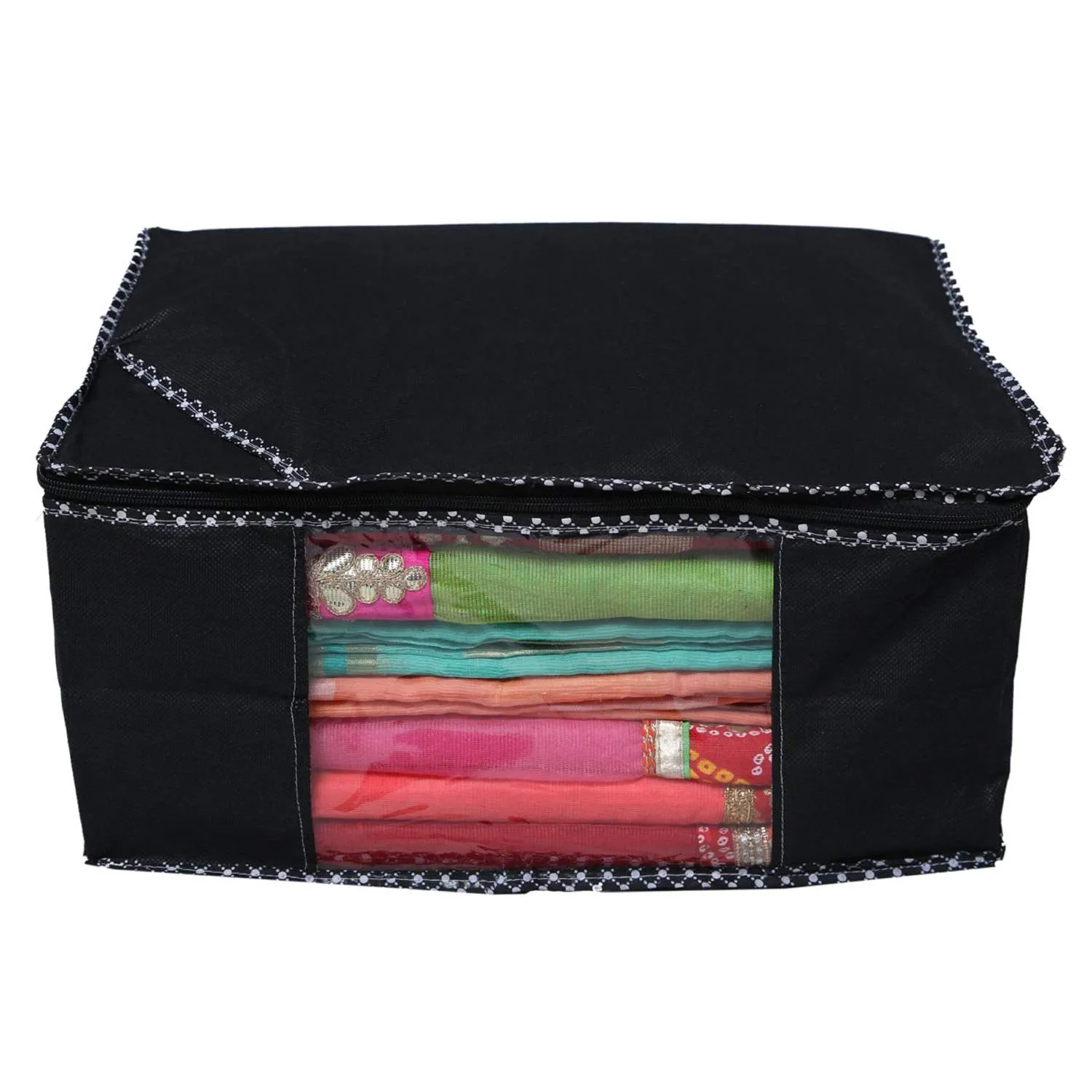 Kuber Industries Saree Covers With Zip|Saree Covers For Storage|Saree Packing Covers For Wedding|Pack of 9 (Black)