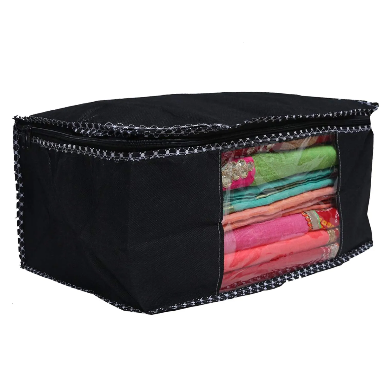Kuber Industries Saree Covers With Zip|Saree Covers For Storage|Saree Packing Covers For Wedding|Pack of 9 (Black)