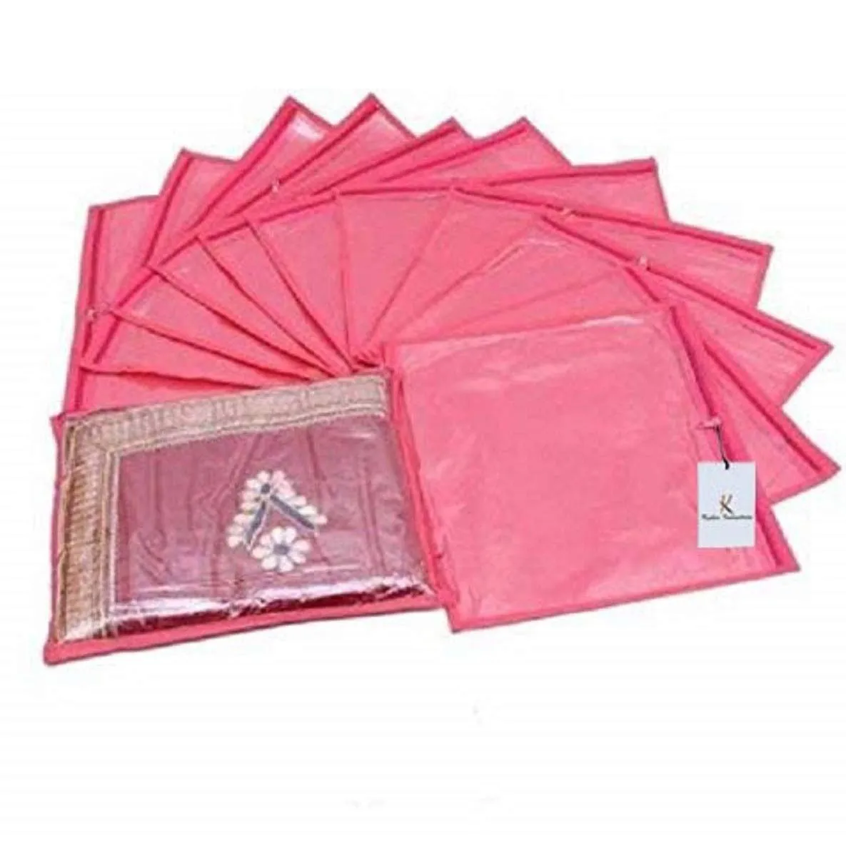 Kuber Industries Single Saree Covers With Zip|Saree Packing Covers For Wedding|Saree Cover Set Of 24 (Pink)