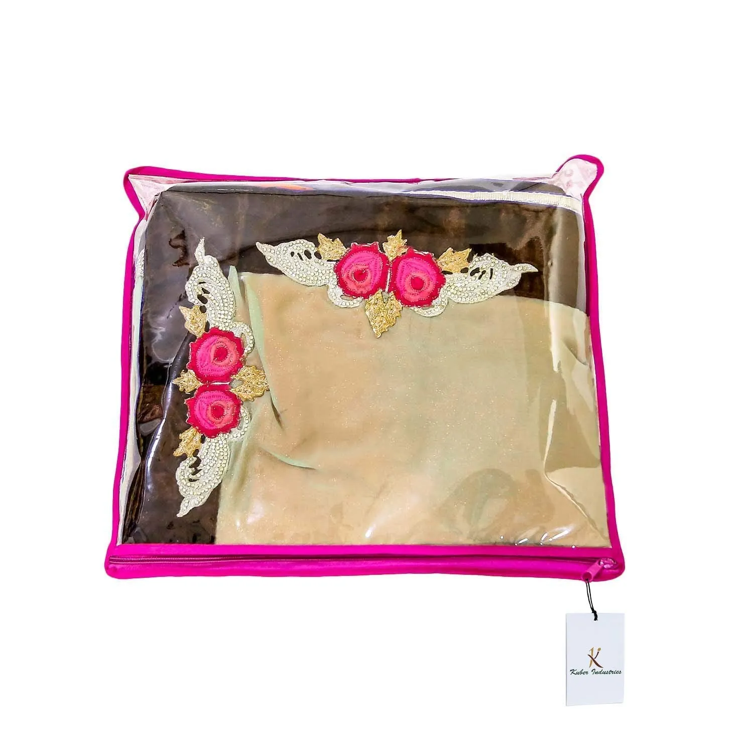Kuber Industries Single Saree Covers With Zip|Saree Packing Covers For Wedding|Saree Cover Set Of 24 (Pink)