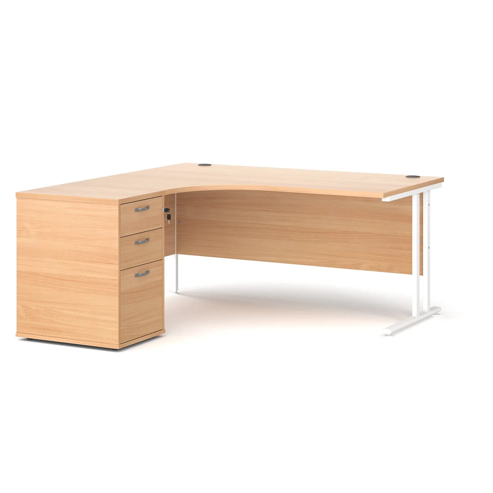 Left and right hand corner desk with pedestal - White Corner Desk, walnut, oak, grey oak, and beech