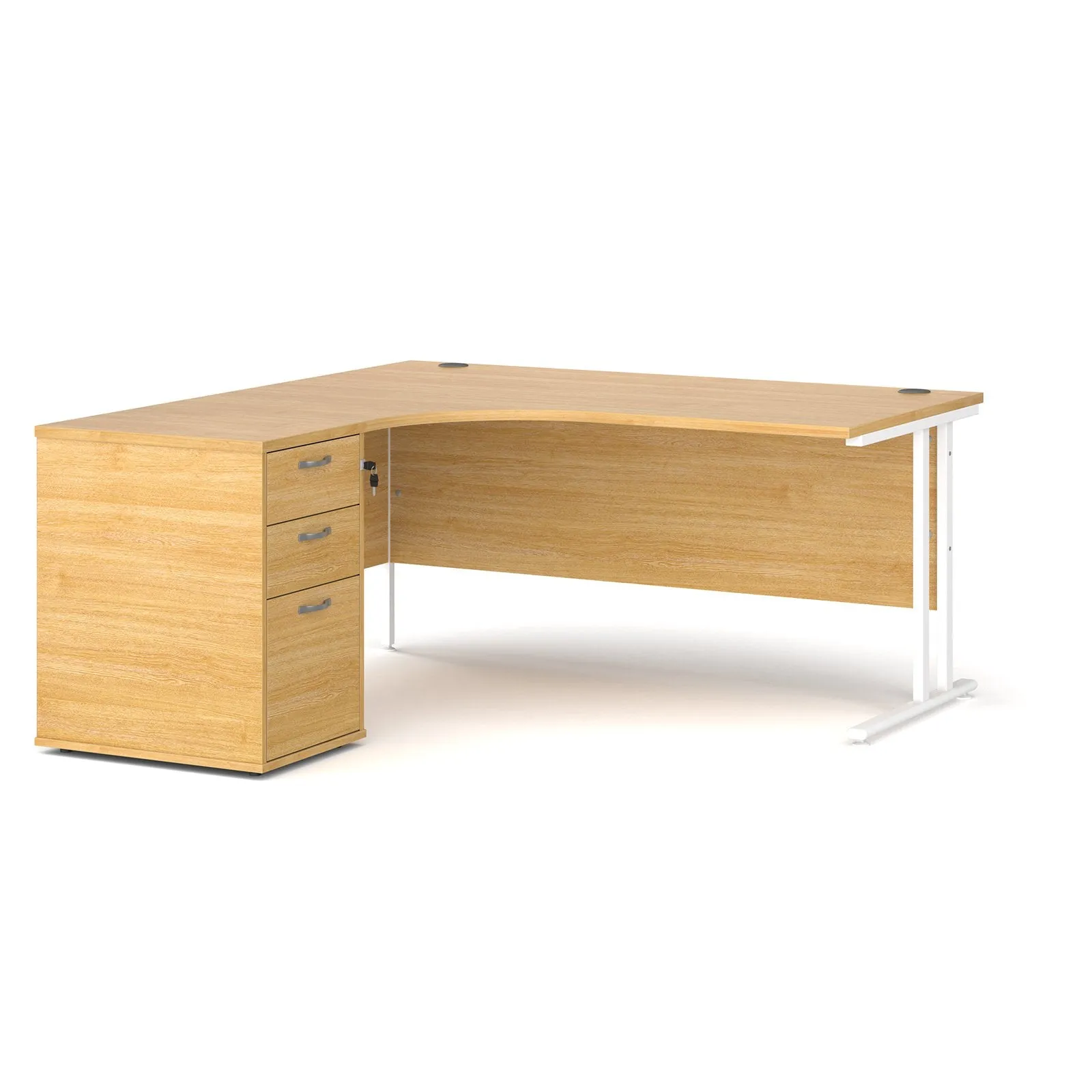 Left and right hand corner desk with pedestal - White Corner Desk, walnut, oak, grey oak, and beech