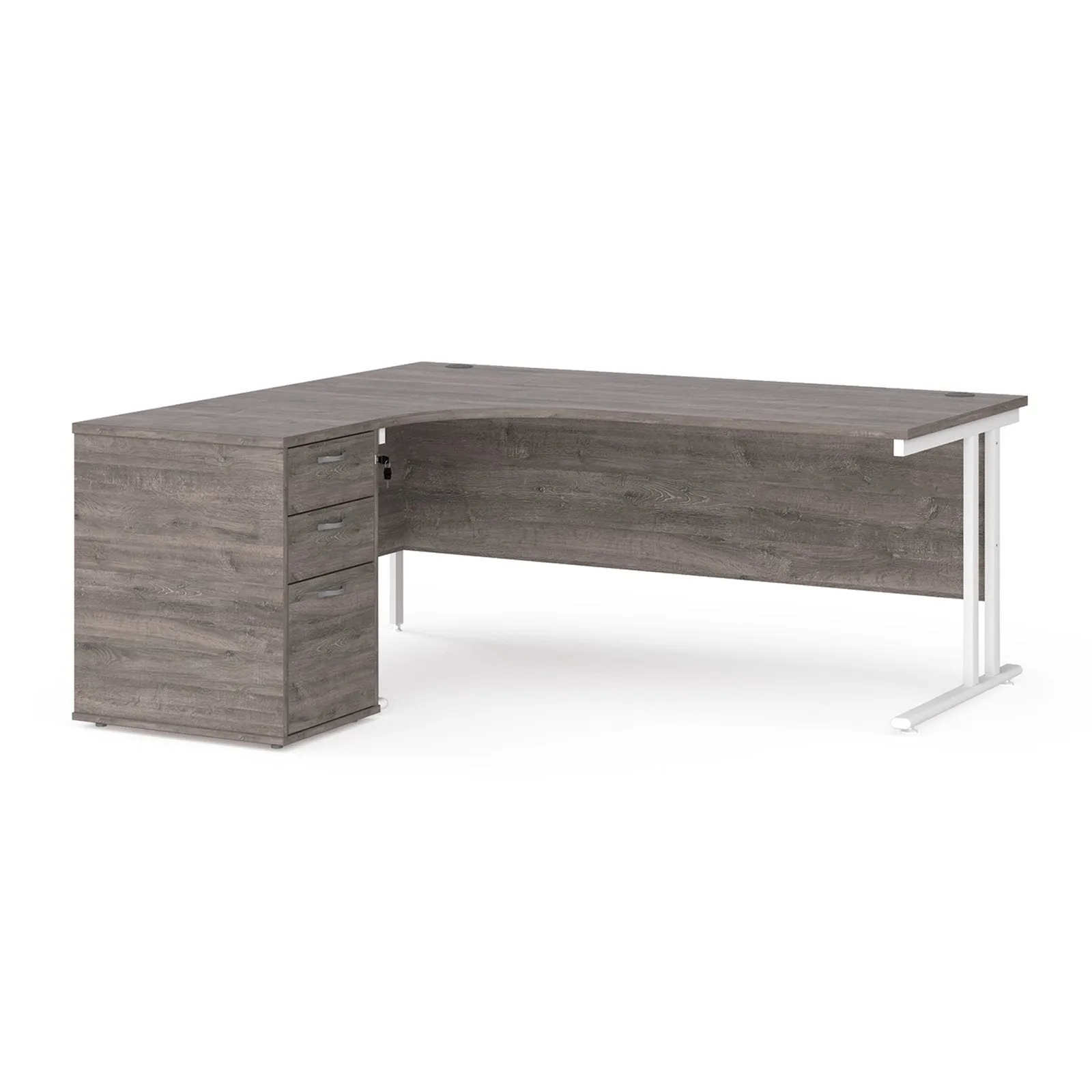 Left and right hand corner desk with pedestal - White Corner Desk, walnut, oak, grey oak, and beech