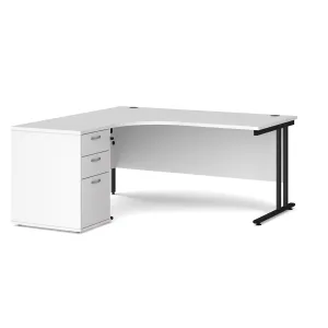 Left and right hand corner desk with pedestal - White Corner Desk, walnut, oak, grey oak, and beech