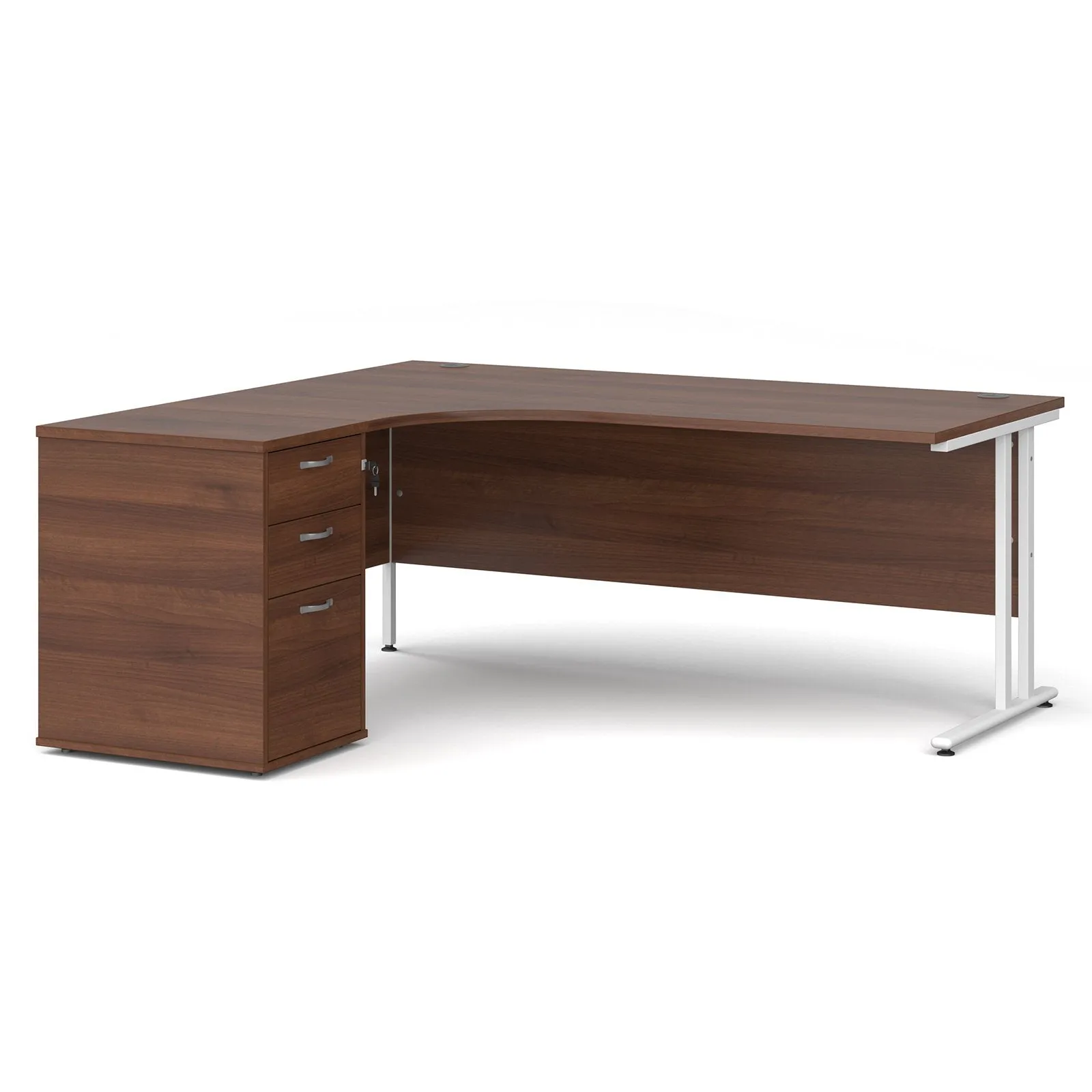 Left and right hand corner desk with pedestal - White Corner Desk, walnut, oak, grey oak, and beech