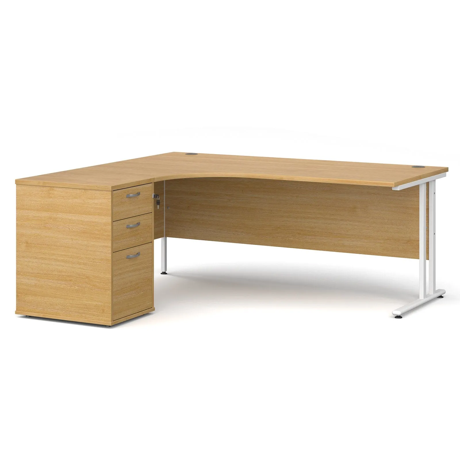 Left and right hand corner desk with pedestal - White Corner Desk, walnut, oak, grey oak, and beech