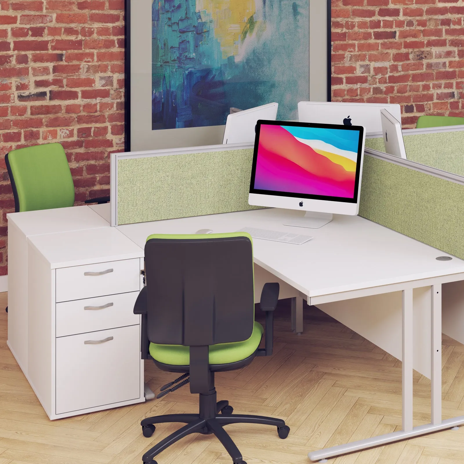Left and right hand corner desk with pedestal - White Corner Desk, walnut, oak, grey oak, and beech