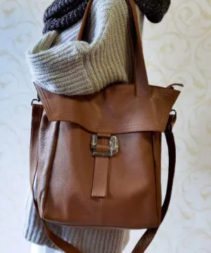 Leisure Brown Calf Leather Large Capacity Satchel Bag Handbag HJ1022