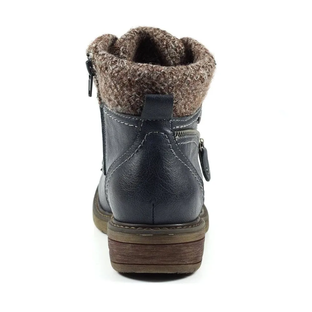 Lunar GLB090 Benson III Ladies Navy Waterproof Zip & Lace Ankle Boots
