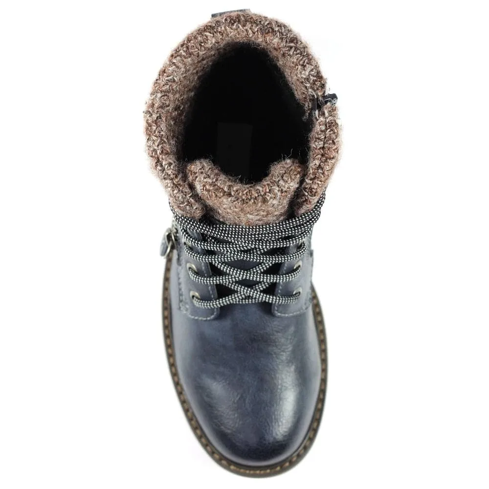 Lunar GLB090 Benson III Ladies Navy Waterproof Zip & Lace Ankle Boots